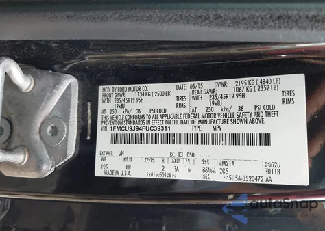 2015 Ford Escape Titanium из США, поврежденный, VIN 1FMCU9J94FUC39311